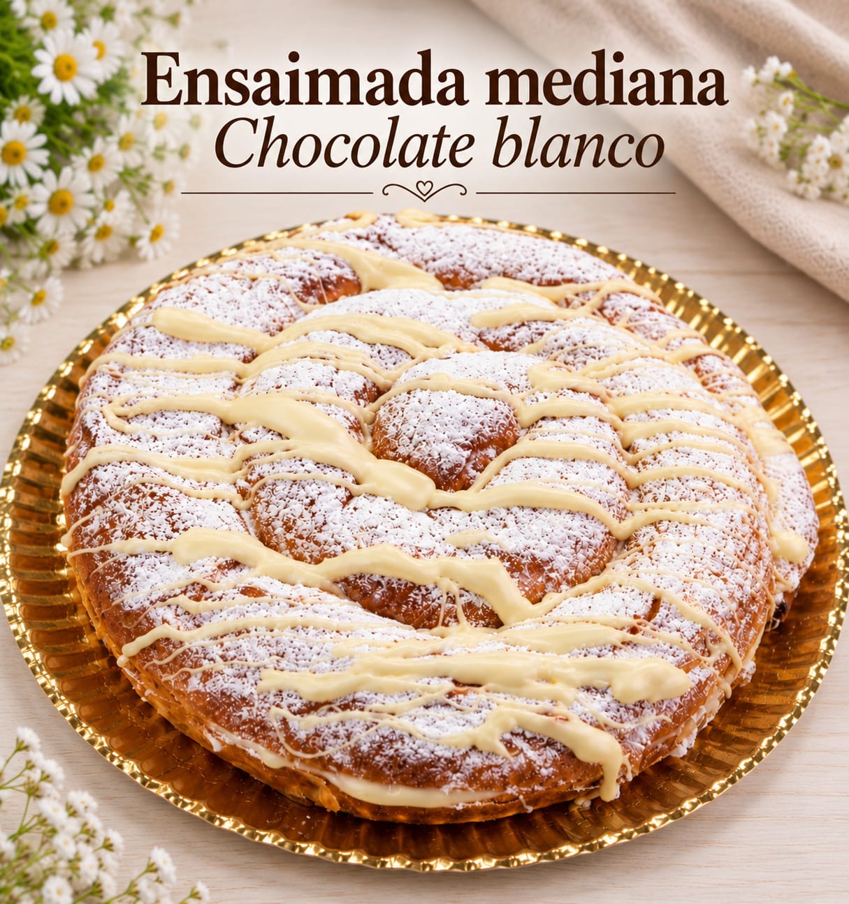 Ensaimada mediana de chocolate blanco