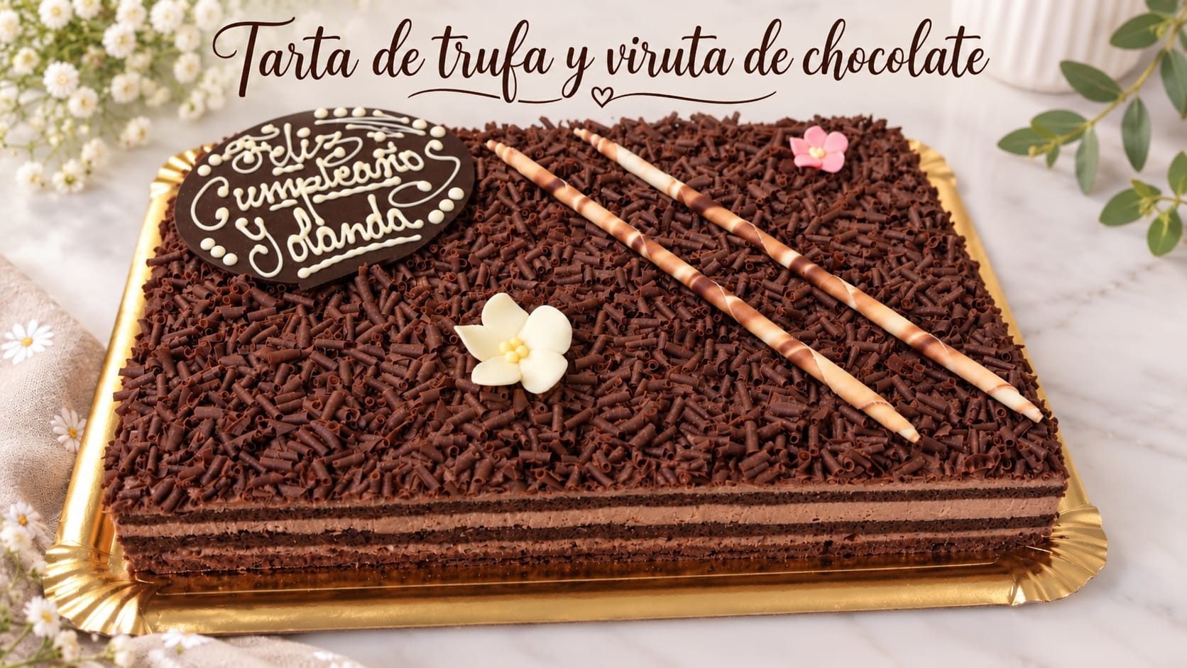 Tarta de trufa y virutas de chocolate de Pasteleria Fernando en Novelda