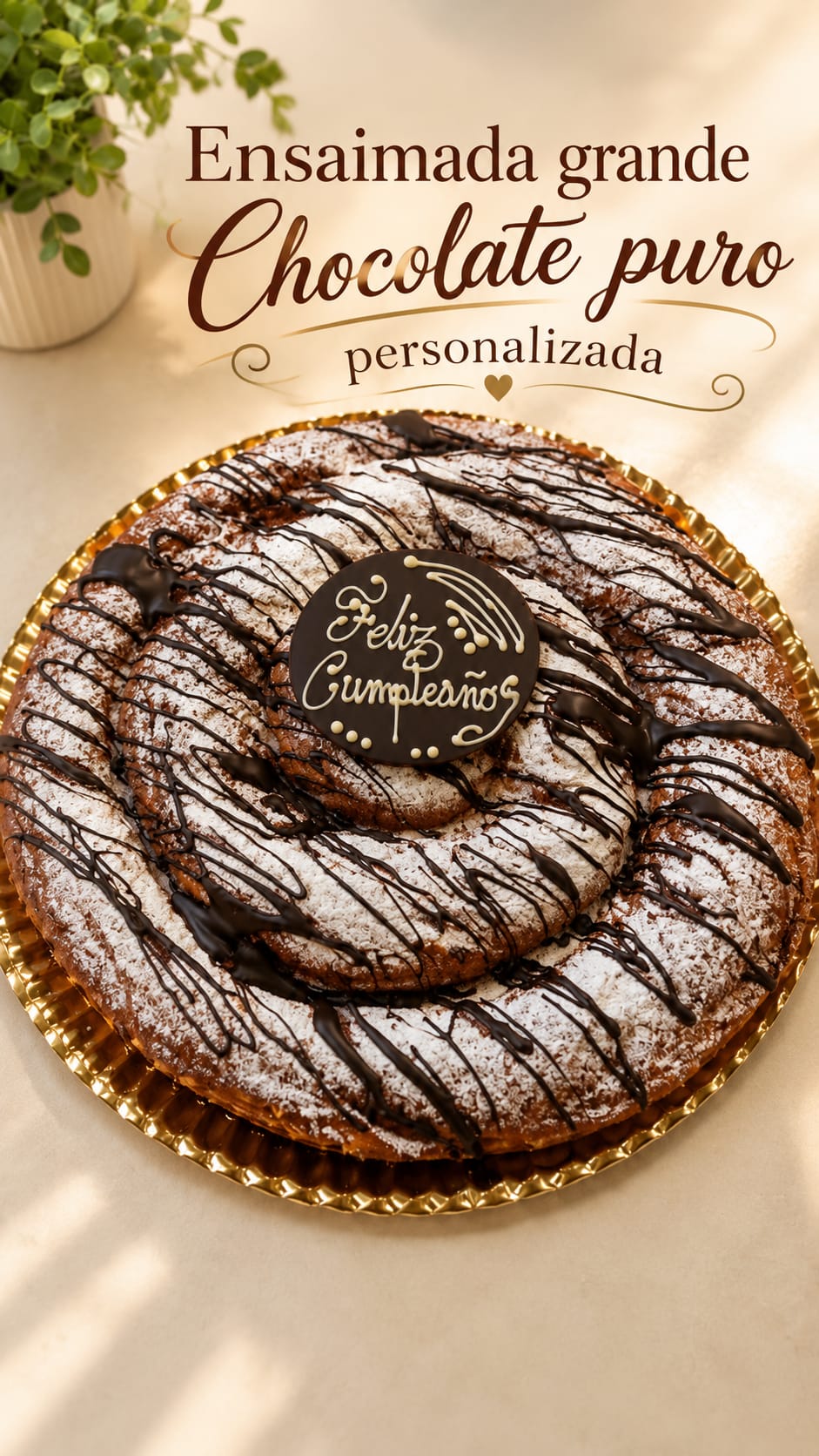Ensaimada grande de chocolate puro personalizada
