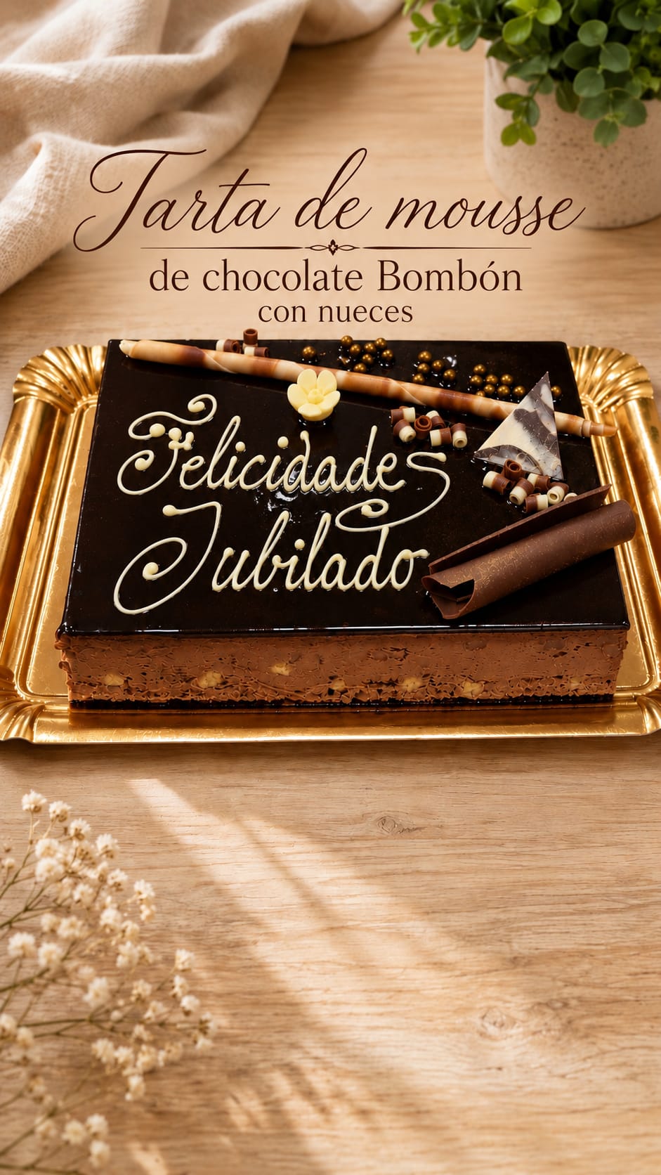 Tarta de mousse de chocolate Bombón con nueces de Pasteleria Fernando en Novelda