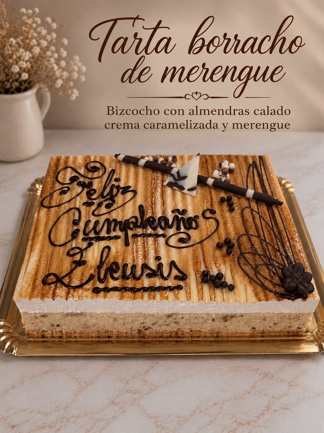 Tarta borracho de merengue de Pasteleria Fernando en Novelda