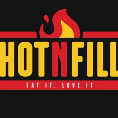 Logotipo de HOTNFILL. SMASH BURGERS & LOADED FRIES, PIZZAS, WRAPS, FRIED CHICKEN.